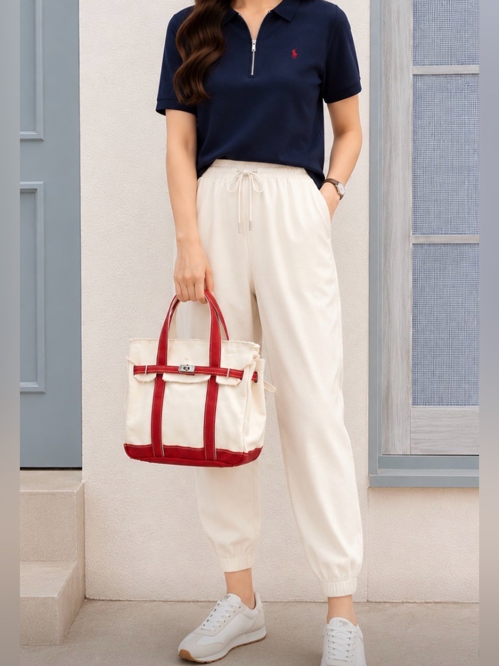 Small Canvas Boatkin Tote Bag with Red Trim